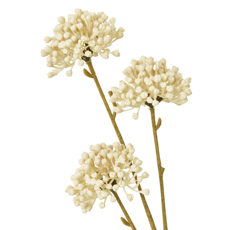 Cream artificial allium spray with 60cm bendable stems for vases or centerpieces, hyper-realistic floral decor. by Sostter at brixbailey.com