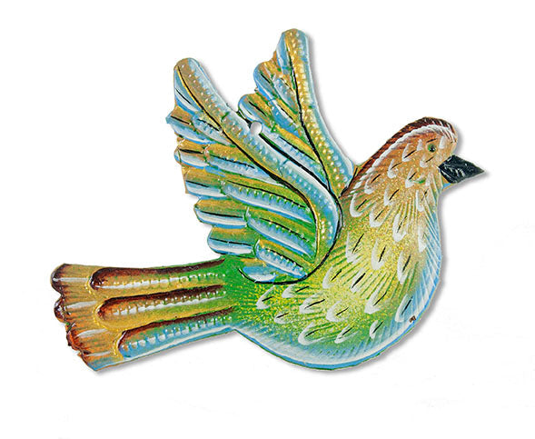 Blue Painted Bird Ornament Handcrafted Steel Art