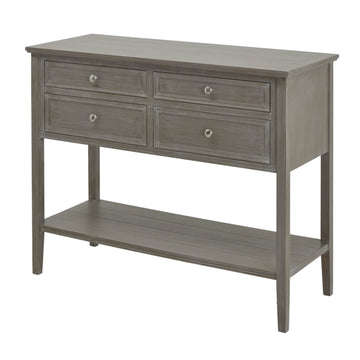 Grey solid wood Serene Console with four smooth-gliding drawers, modern yet timeless design for living rooms or entryways. by Sostter at brixbailey.com