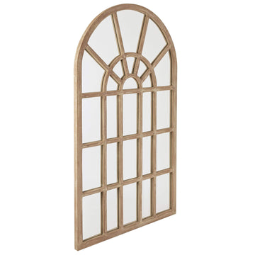 Copgrove arched paned wall mirror in bleached hardwood with black ironwork, French-inspired design, 150cm height by Sostter at brixbailey.com
