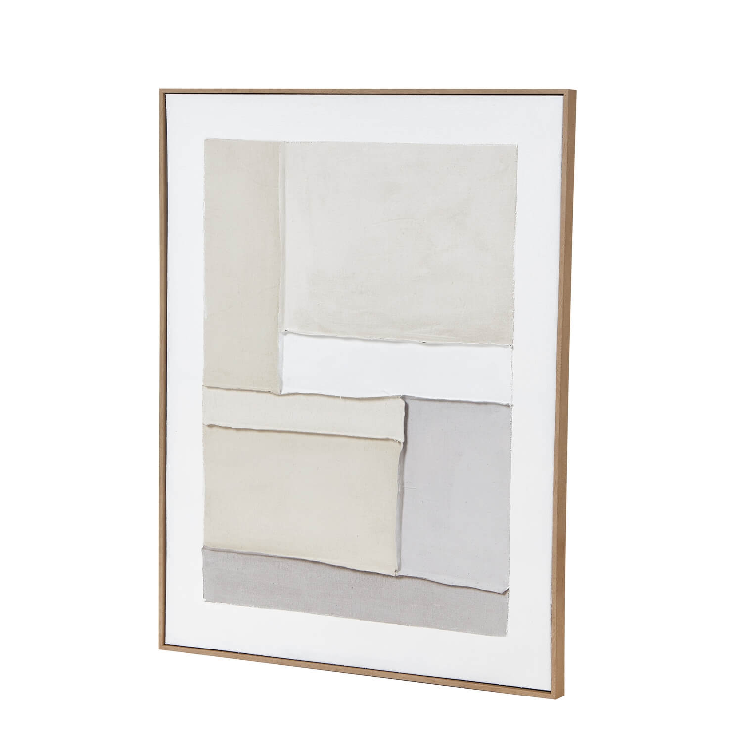 Abstract geometric canvas art in cream, white, and grey tones with champagne wood frame for modern interiors (124 chars) by Sostter at brixbailey.com