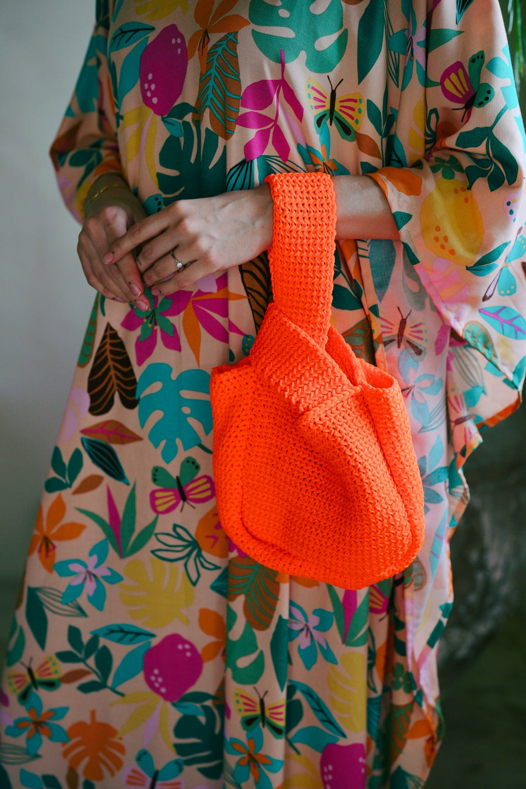 Orange Knit Clutch Handbag
