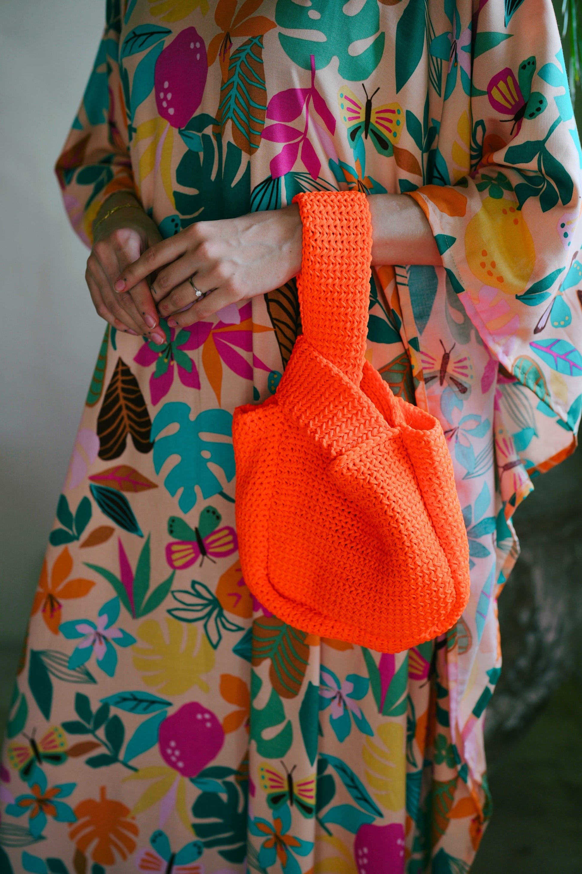 Orange Knit Clutch Handbag