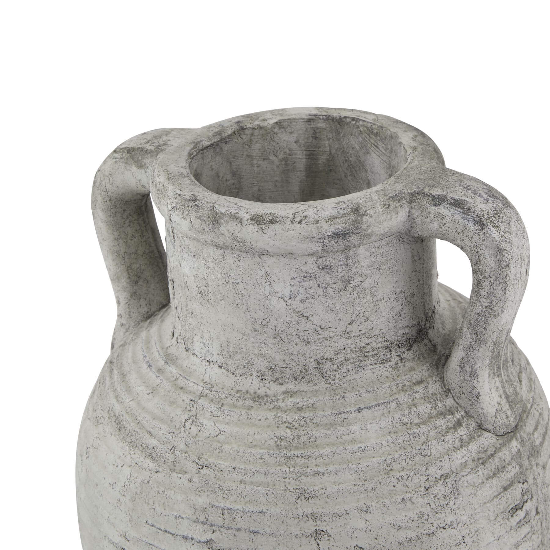 Handcrafted white ceramic Athena amphora pot with gray patina, twin handles, and textured stone-effect finish for home decor by Sostter at brixbailey.com