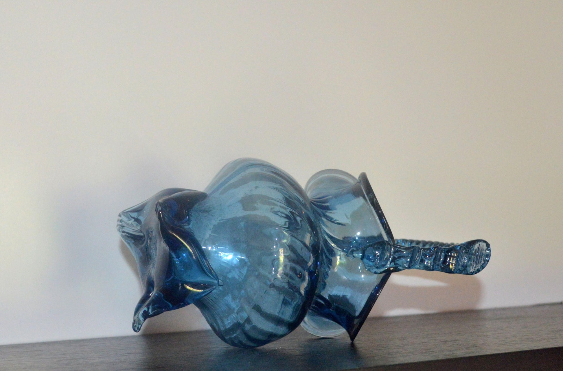 Sapphire Blue Art Glass Basket with Twisted Handle – Collectible Vase