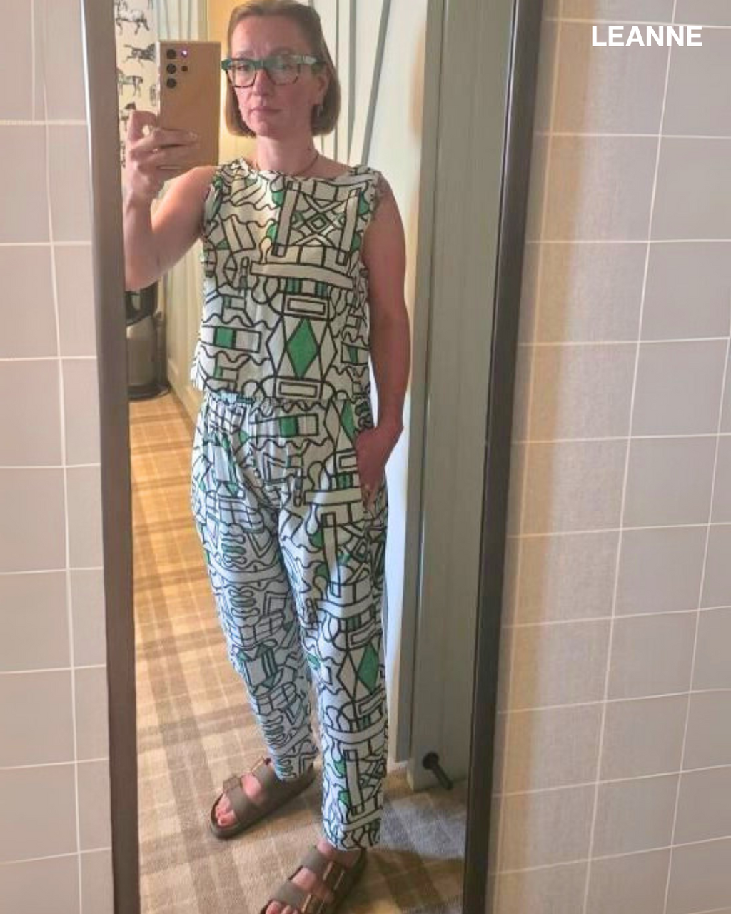 Organic Cotton and Linen Balloon Trousers in Circuit Garden