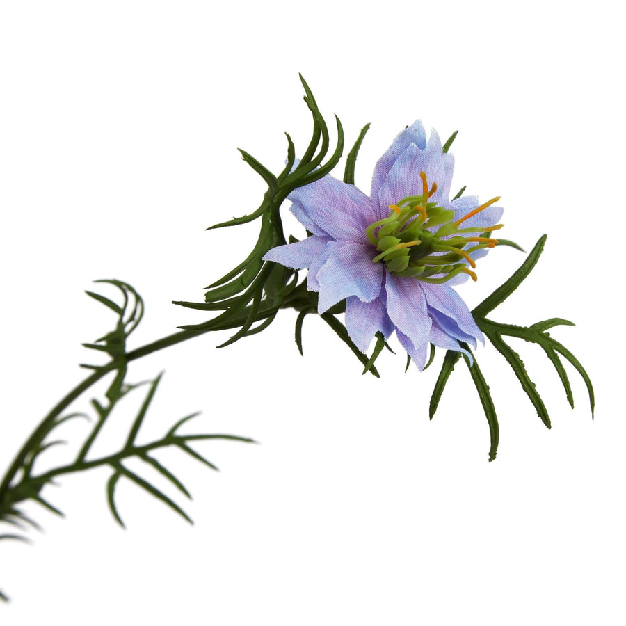 Purple artificial Nigella stem with star-shaped blooms and seed pods, lifelike wildflower for home decor by Sostter at brixbailey.com