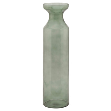 Smoked sage fluted glass vase with vertical ribbing, 60cm tall, casting mesmerizing light patterns in modern interiors. by Sostter at brixbailey.com