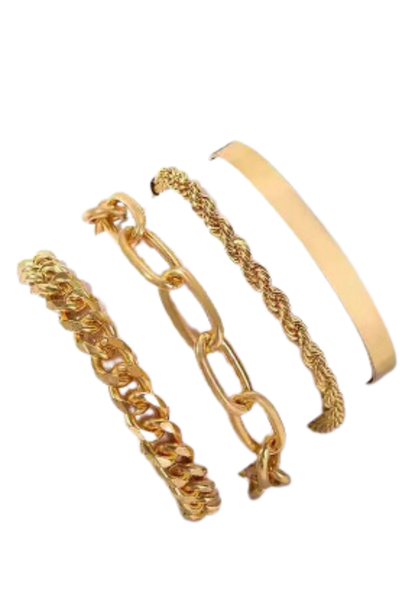 Gold Cuban Chain Bracelet Set of Four