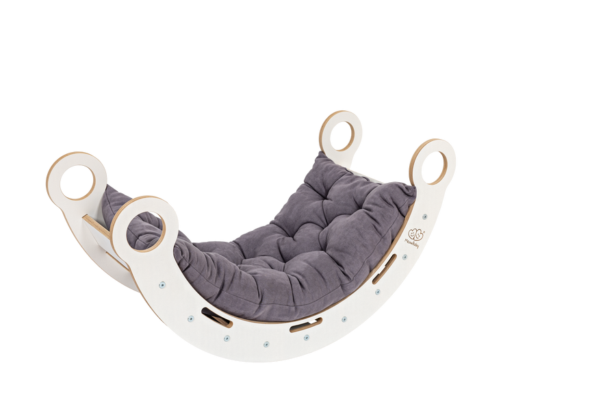 White Wooden Dream Rocker – Montessori Inspired Toy with Pillow by MeowBaby at www.brixbailey.com