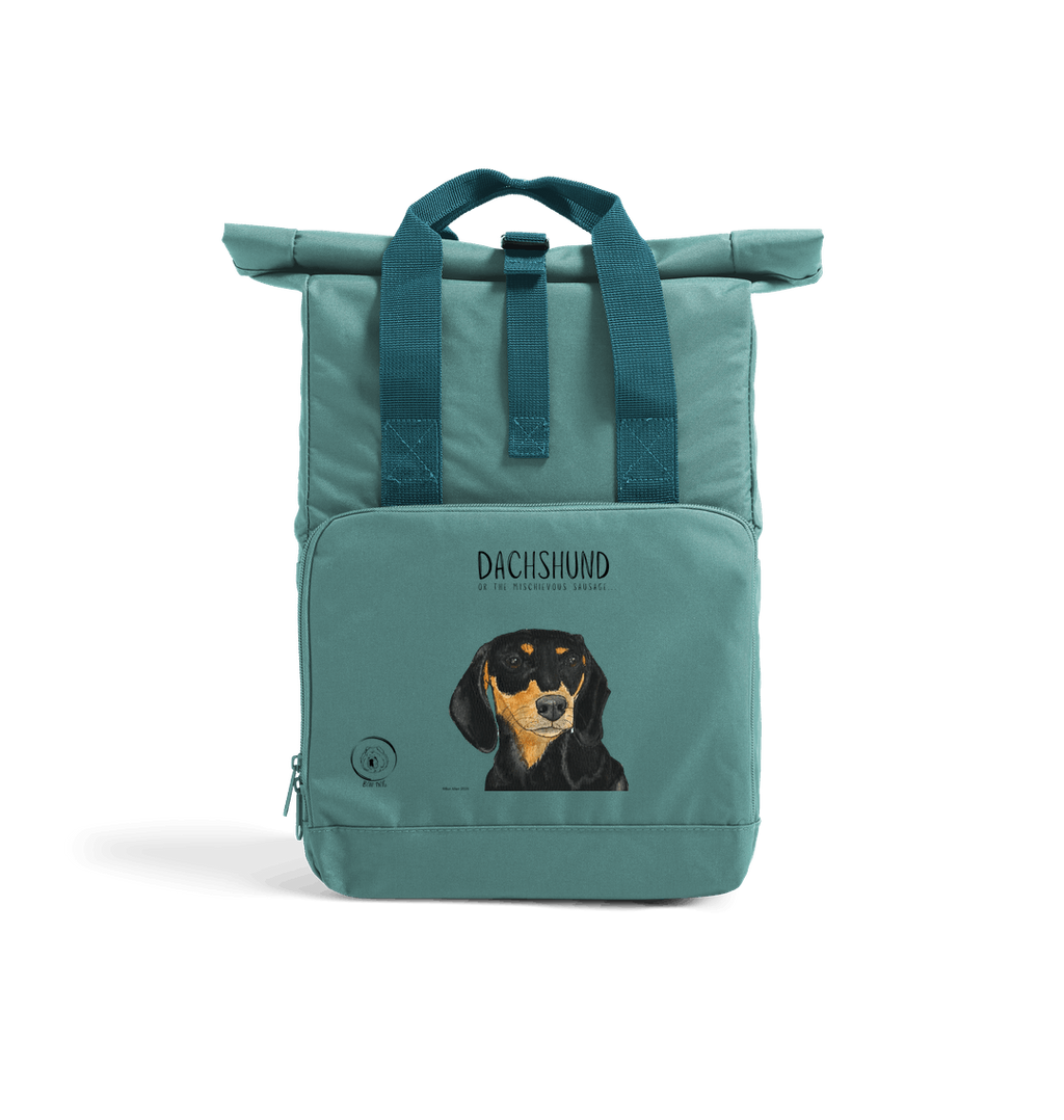 Back & Tan Dachshund Roll-Top Backpack – Small Dog, Big Adventure!