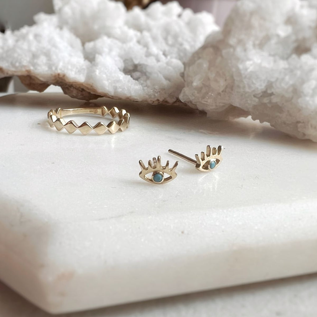 Turquoise Evil Eye Gold Studs