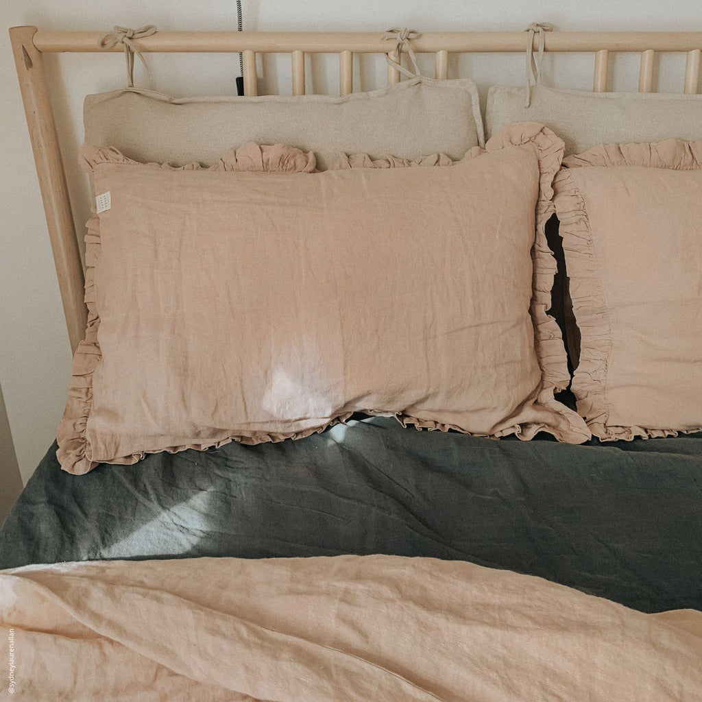 Romantic Frilled Linen Pillowcase – Breathable & Handmade by Linen Tales at www.brixbailey.com