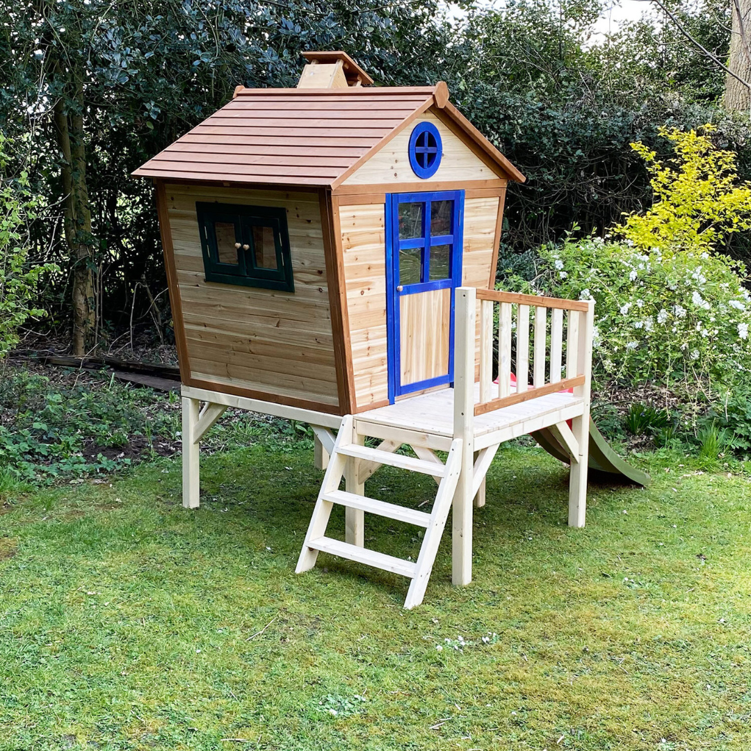 Wooden Tower Playhouse with Slide and Ladder