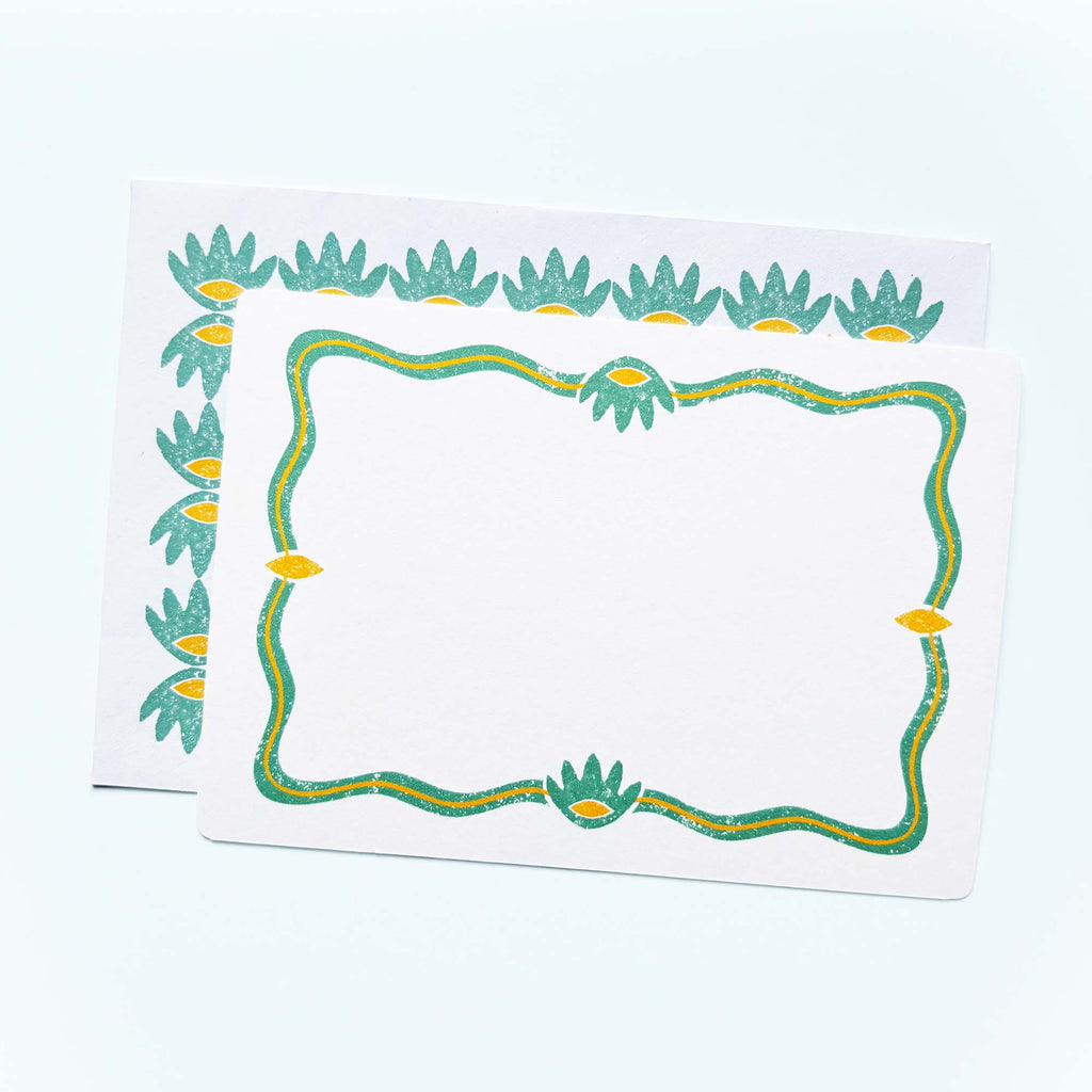 Set of 12 Notecards and Envelopes in Green and Yellow