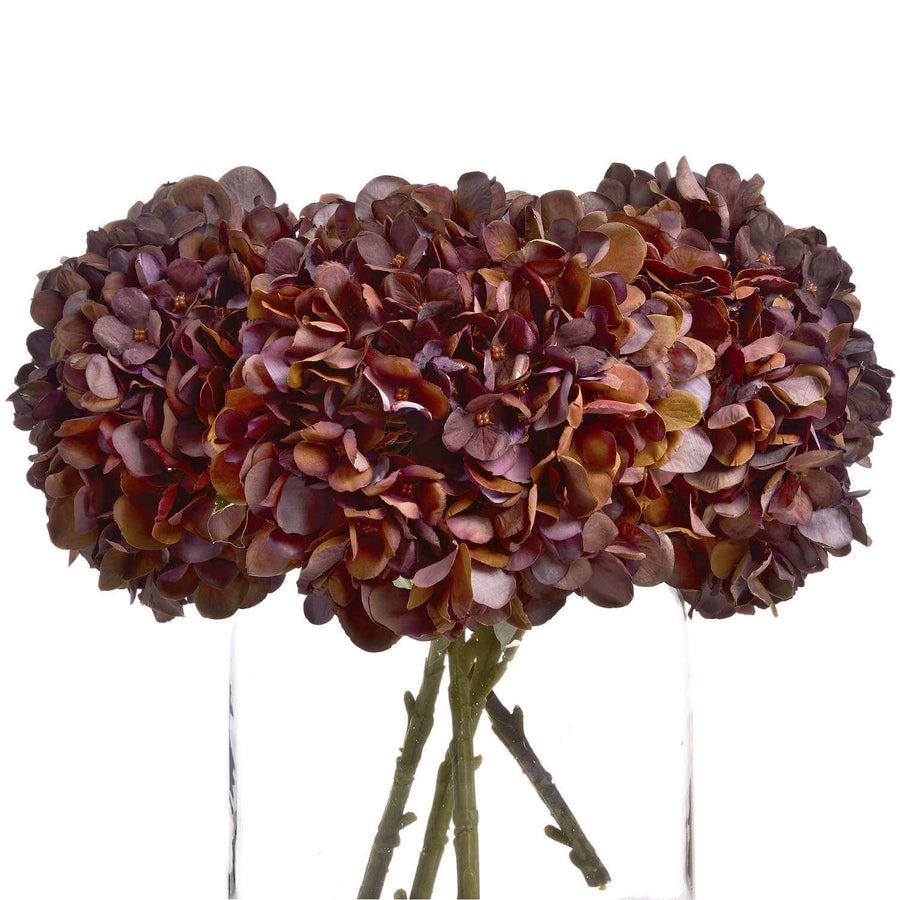 Hand-painted coffee hydrangea stem with wired bendable branch, realistic autumn floral decor for centerpieces (124 chars) by Sostter at brixbailey.com