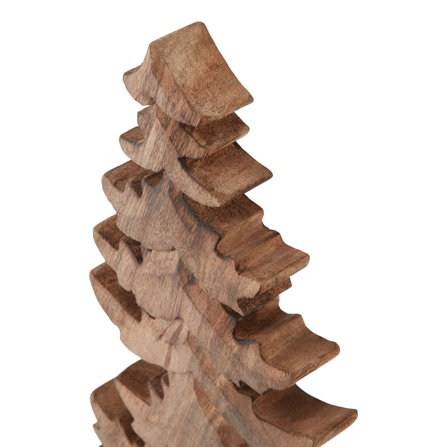Handcrafted natural wooden Christmas tree with rich brown grain, minimalist silhouette, and sustainable materials. by Sostter at brixbailey.com