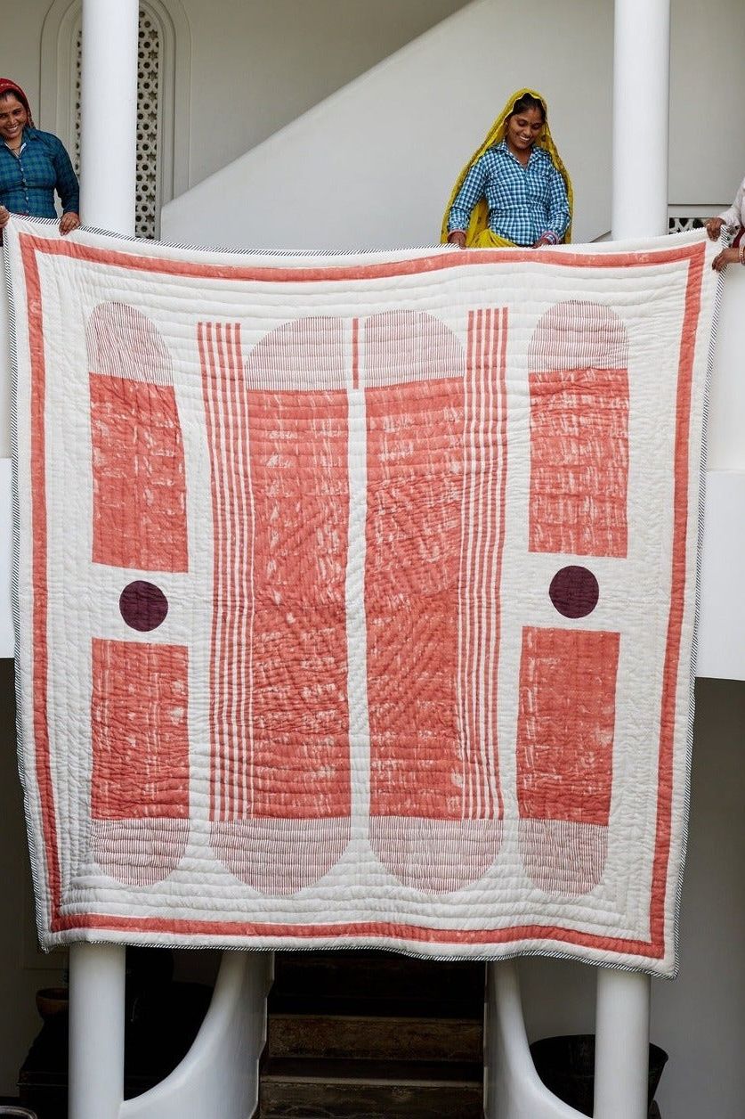 Bauhaus Reversible Quilt in Orange and White