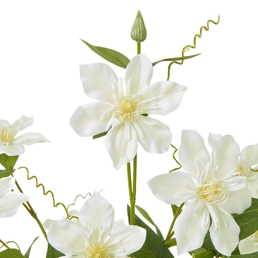 Cream Pearl Clematis spray with lifelike white blooms and pearl accents in a floral arrangement for home decor by Sostter at brixbailey.com