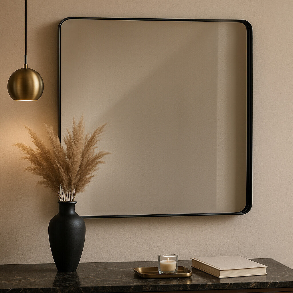 Matt Black Square Wall Mirror