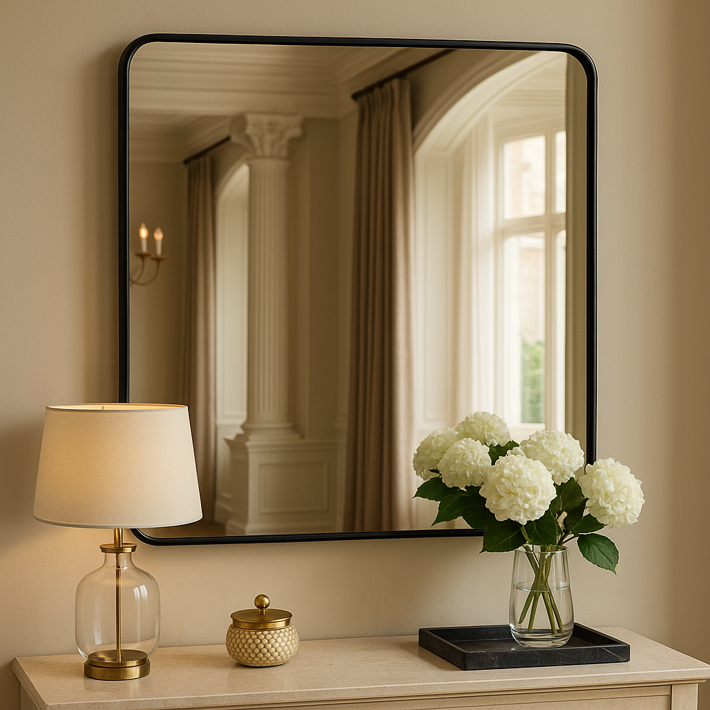 Matt Black Square Wall Mirror