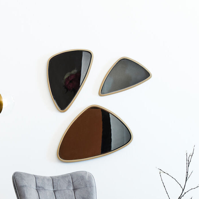 Medium Triangular Wall Mirror with Gold Frame