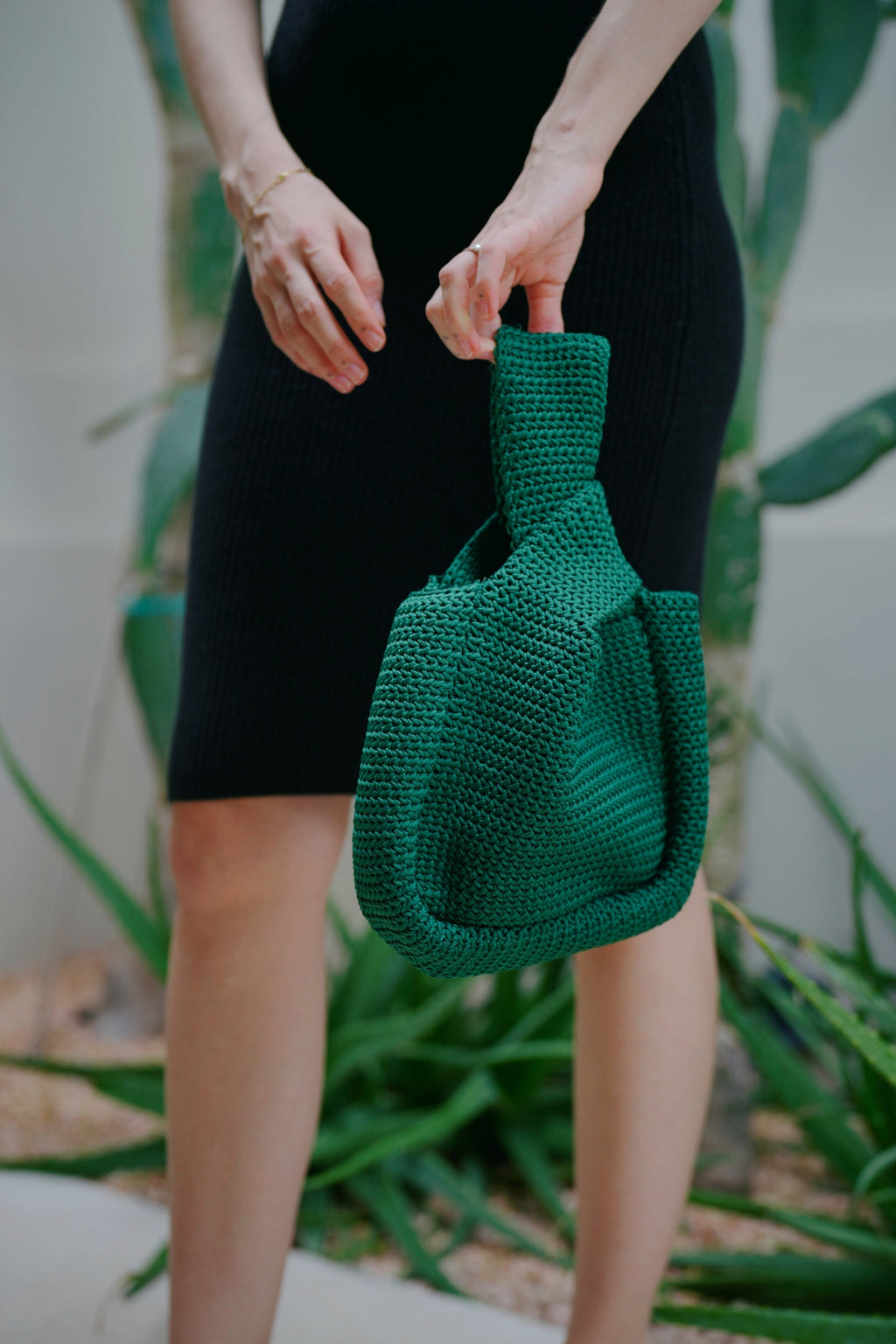 Emerald Knit Clutch with Double Handles