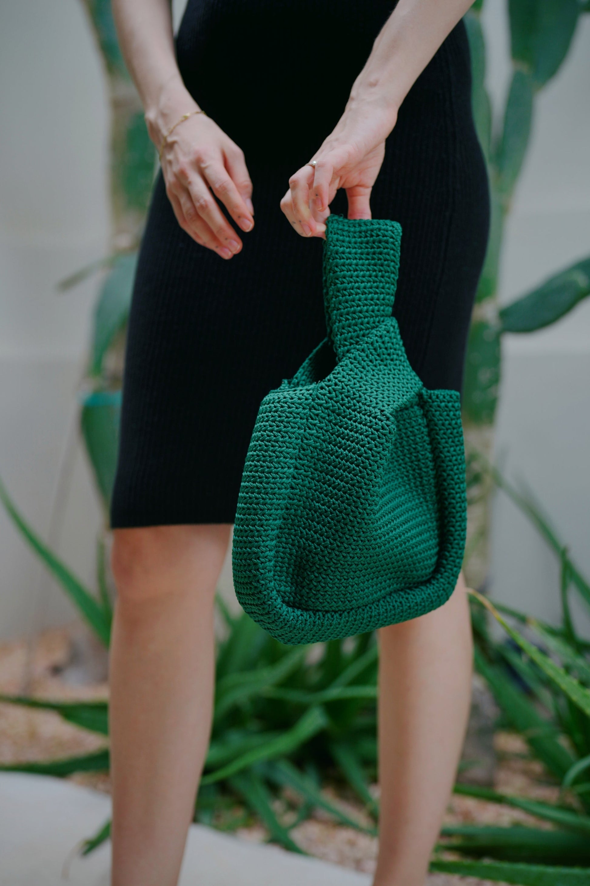 Emerald Knit Clutch with Double Handles