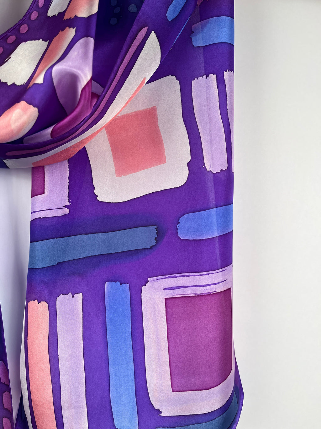 “Purple Glyphs"” - Hand-dyed Silk Scarf - $125