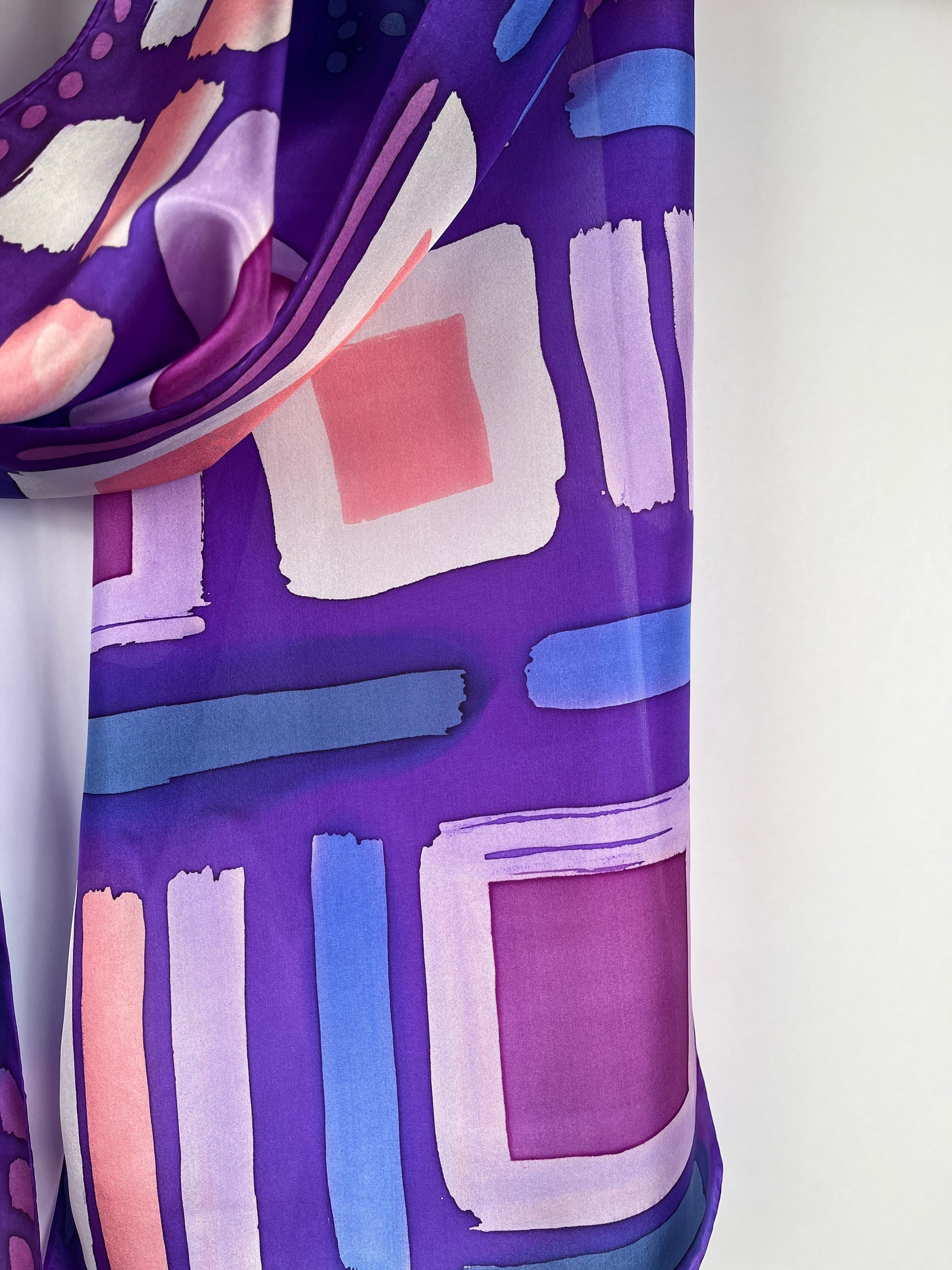 “Purple Glyphs"” - Hand-dyed Silk Scarf - $125