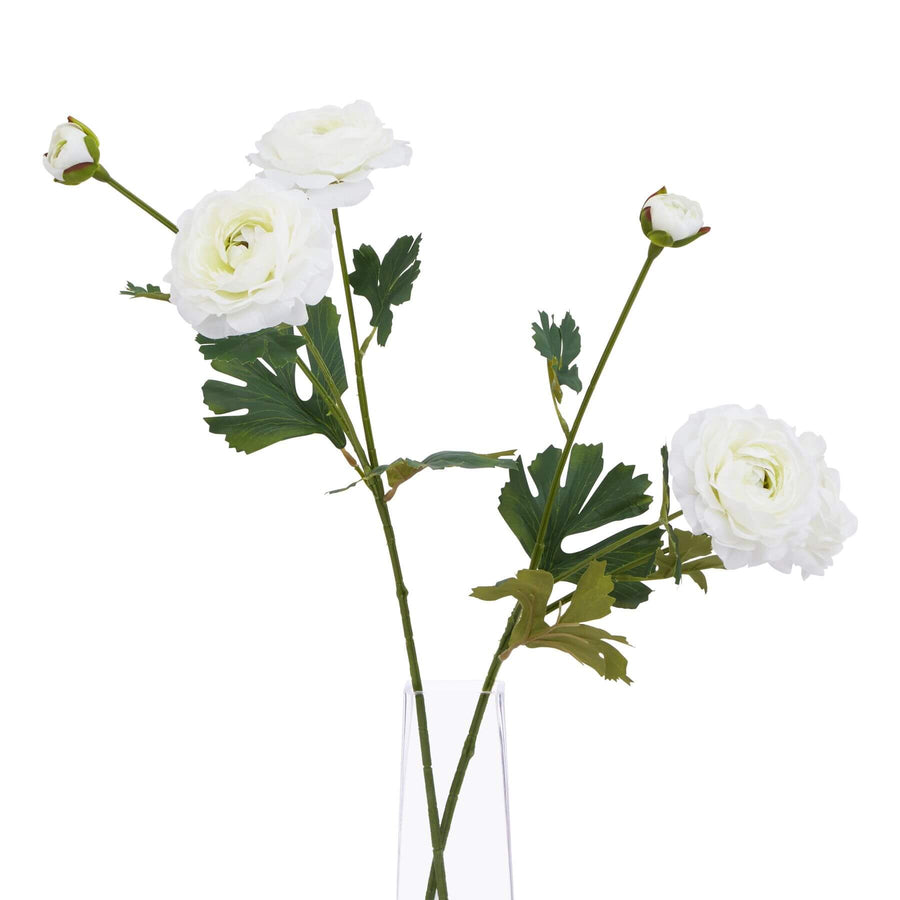 White artificial ranunculus flower stem, lifelike plastic bloom, 25-inch home decor accent by Sostter at brixbailey.com