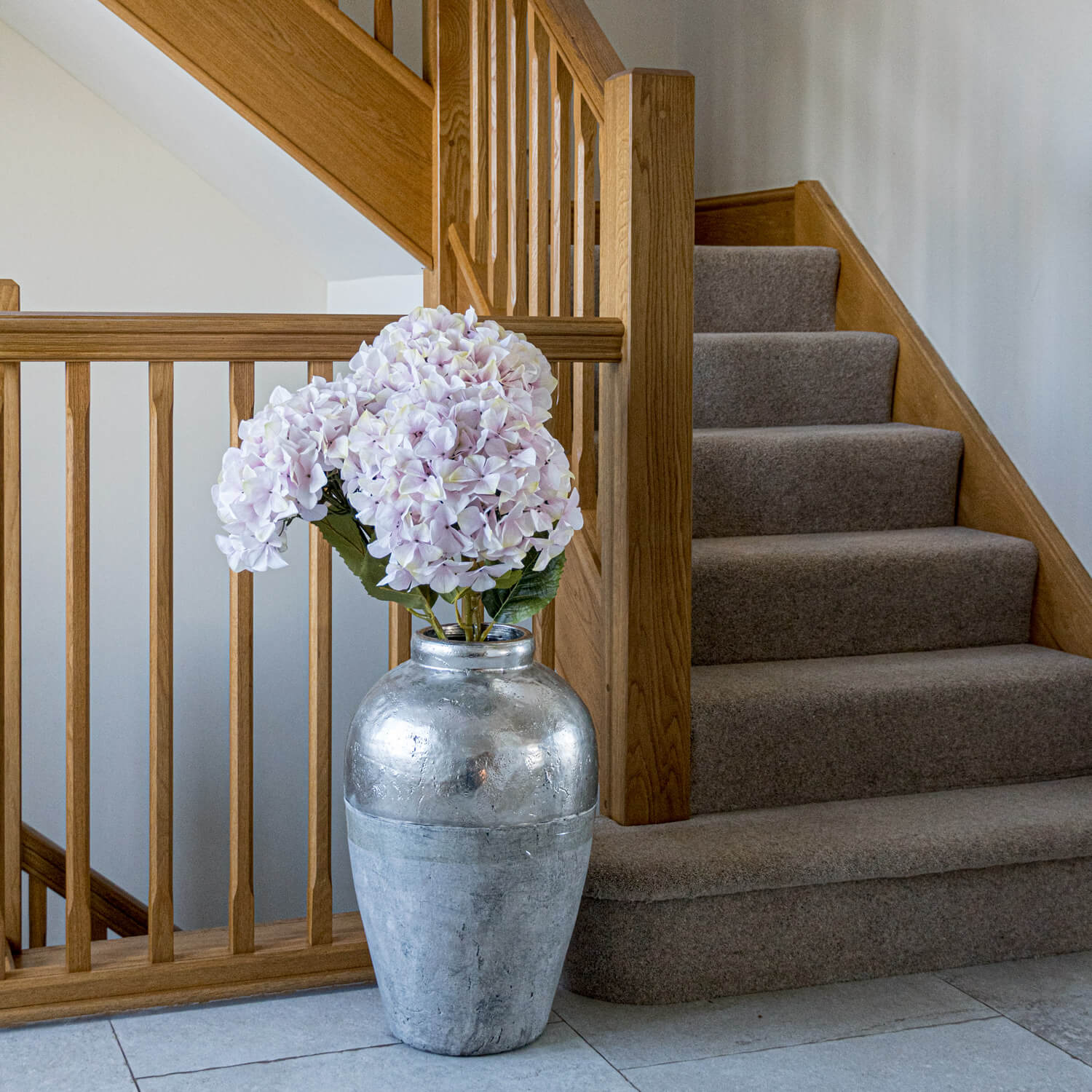 Pink lifelike hydrangea stem, 45-inch faux floral arrangement with bendable stems for elegant home decor by Sostter at brixbailey.com