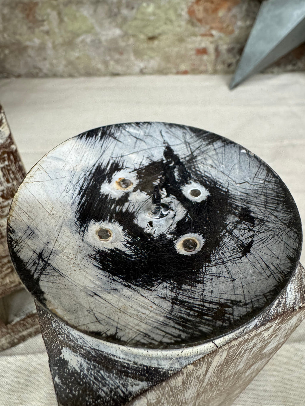 Pair Of Rustic Wooden Candle Holders / Large Church Candle Candlesticks /D