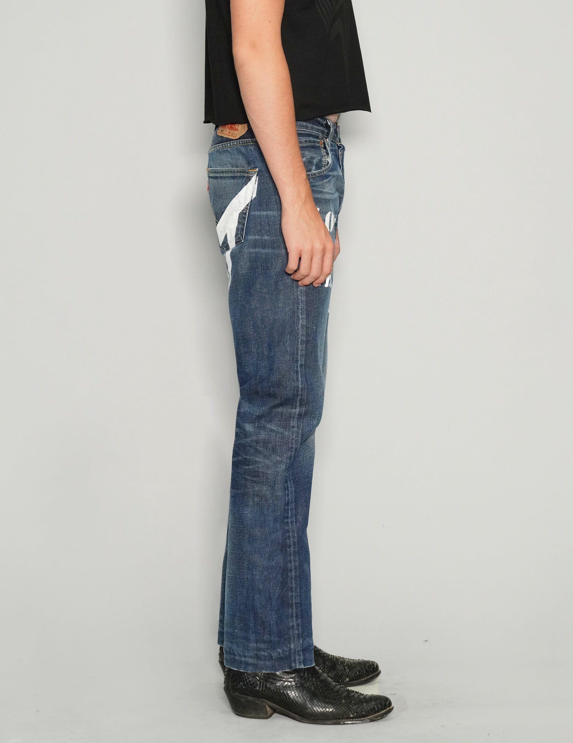 'Love Will Tear Us Apart' Jeans in Blue