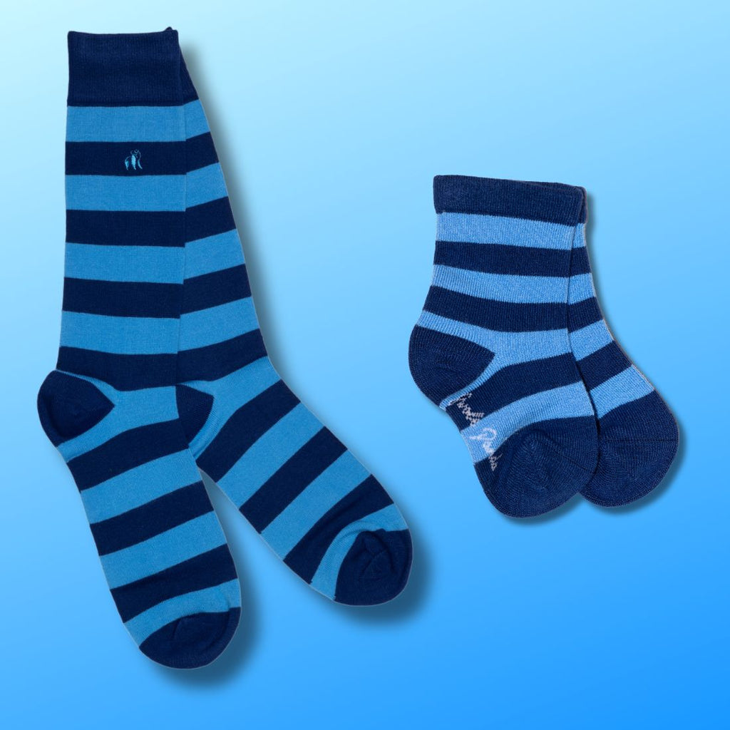 Blue Stripe Matching Bamboo Socks for Adults and Children