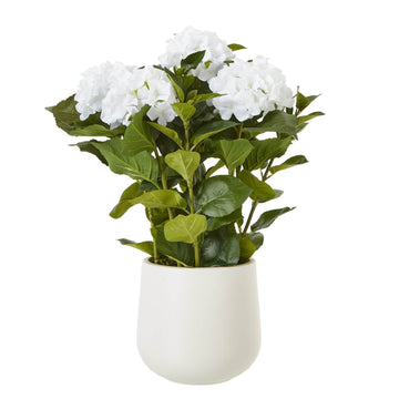 Lifelike white hydrangea arrangement with green foliage, realistic plastic petals, perfect for farmhouse or modern decor by Sostter at brixbailey.com