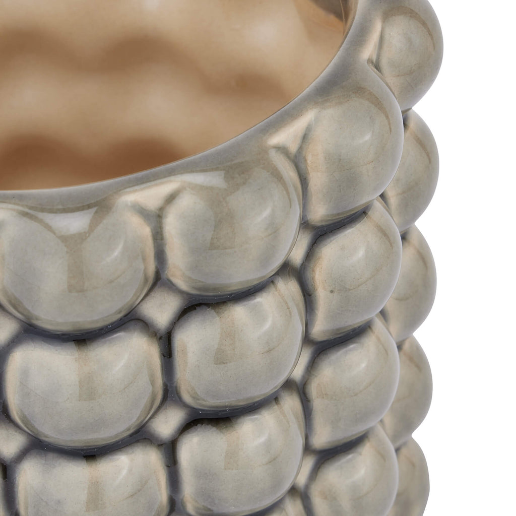 Handcrafted grey ceramic bubble planter with textured surface, 16cm wide, for modern plant displays or decor. by Sostter at brixbailey.com