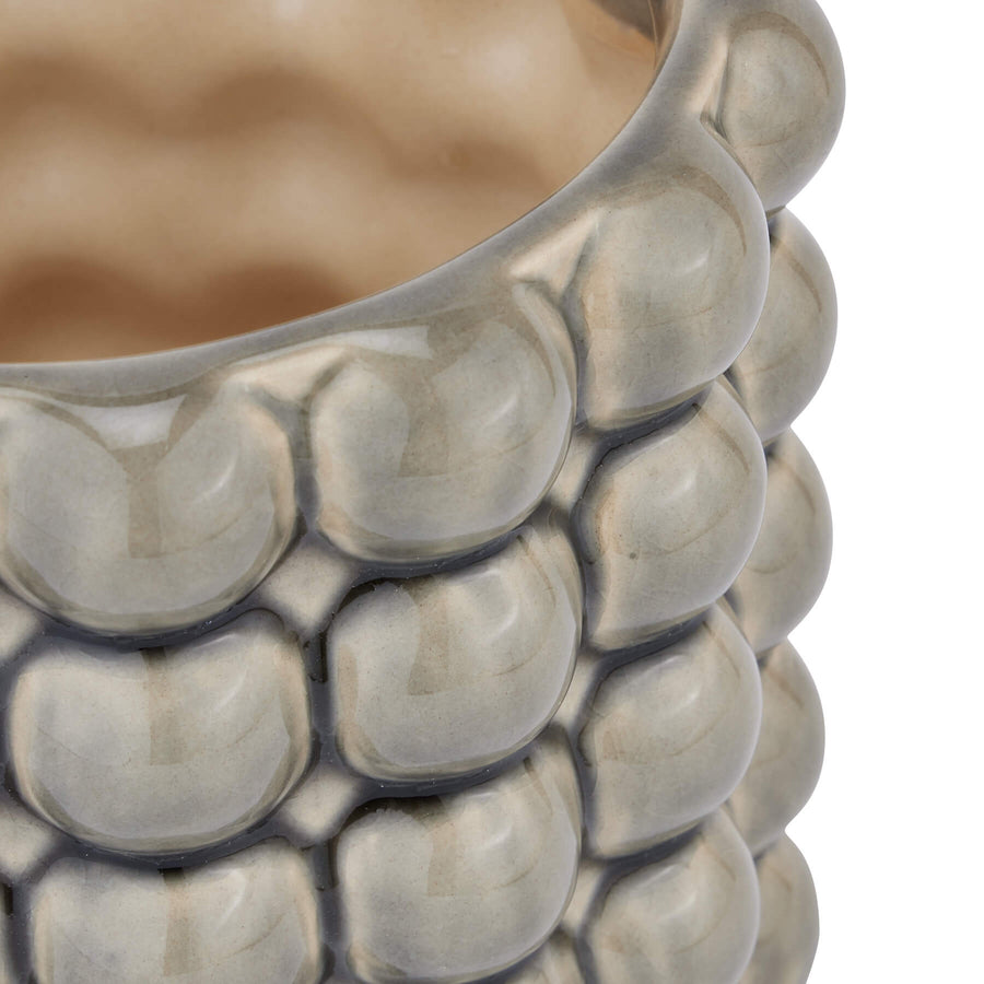 Handcrafted grey ceramic bubble planter with textured surface, 16cm wide, for modern plant displays or decor. by Sostter at brixbailey.com