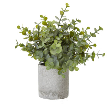 Small artificial eucalyptus plant in grey pot with realistic sage green leaves, perfect for desks or shelves by Sostter at brixbailey.com
