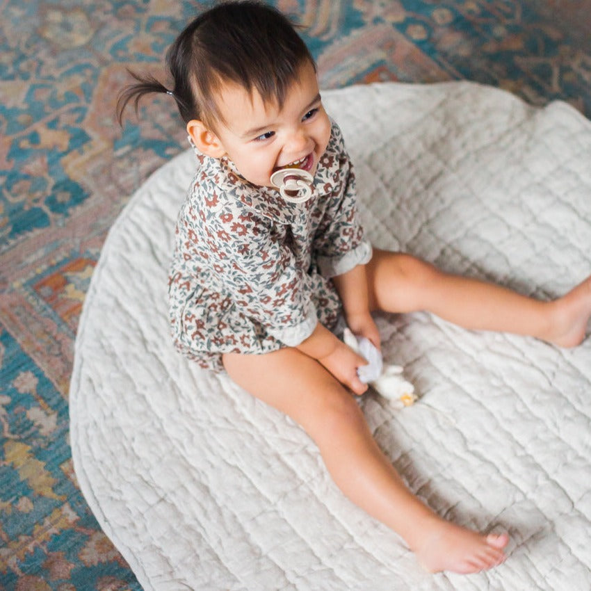 Quilted Play Mat in Natural Chambray