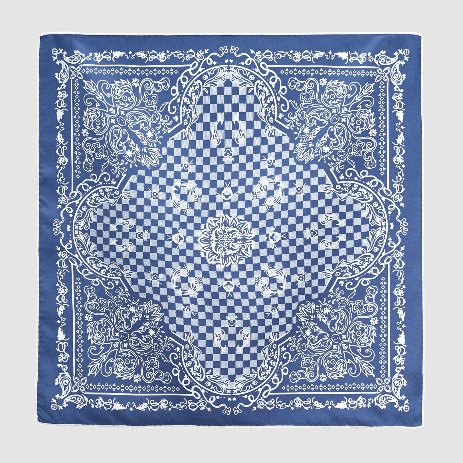 Baroque Check Silk Scarf - 53cm Hand-rolled Women's Bandana Neck Scarf