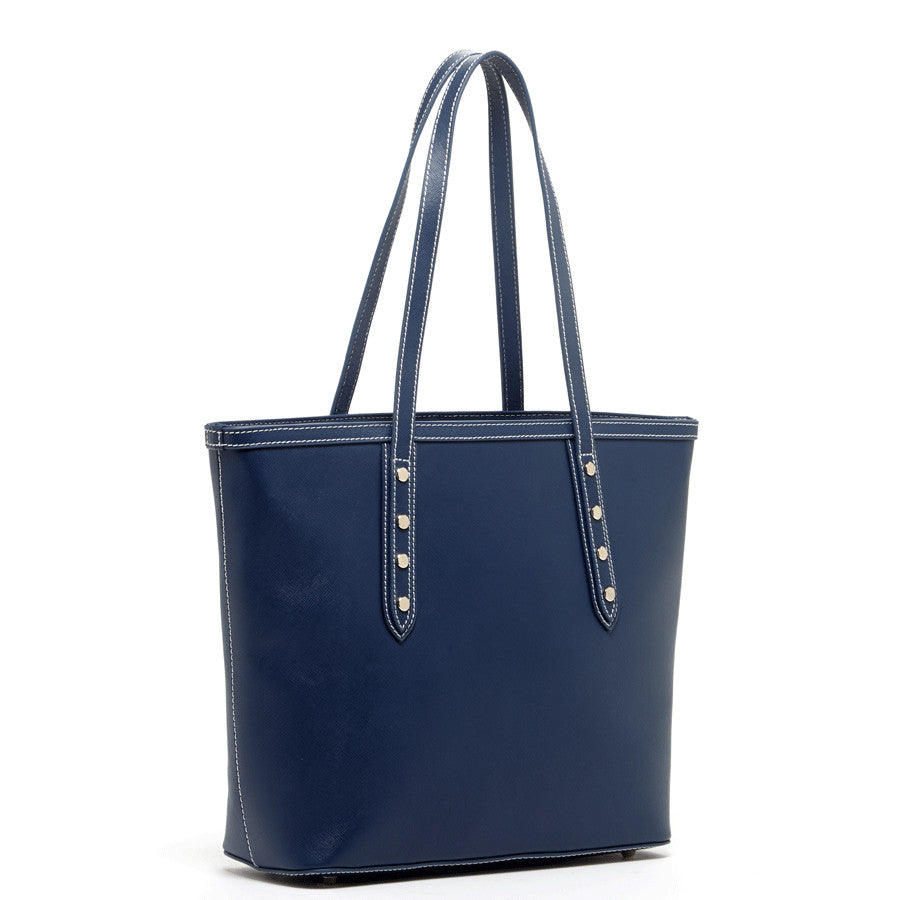 Blue Leather Shoulder Bag with Studs