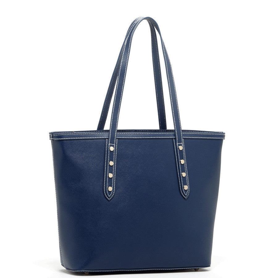 Blue Leather Shoulder Bag with Studs