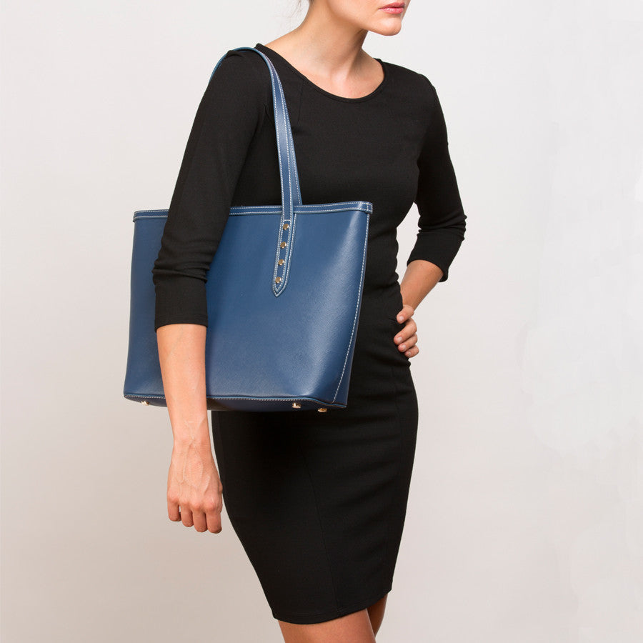 Blue Leather Shoulder Bag with Studs