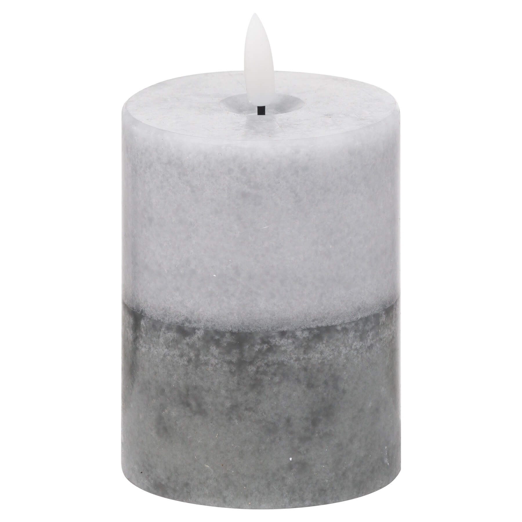 Stone finish LED candle with realistic amber flickering flame, set-and-forget timer, and wax-free design by RoomLondon at brixbailey.com