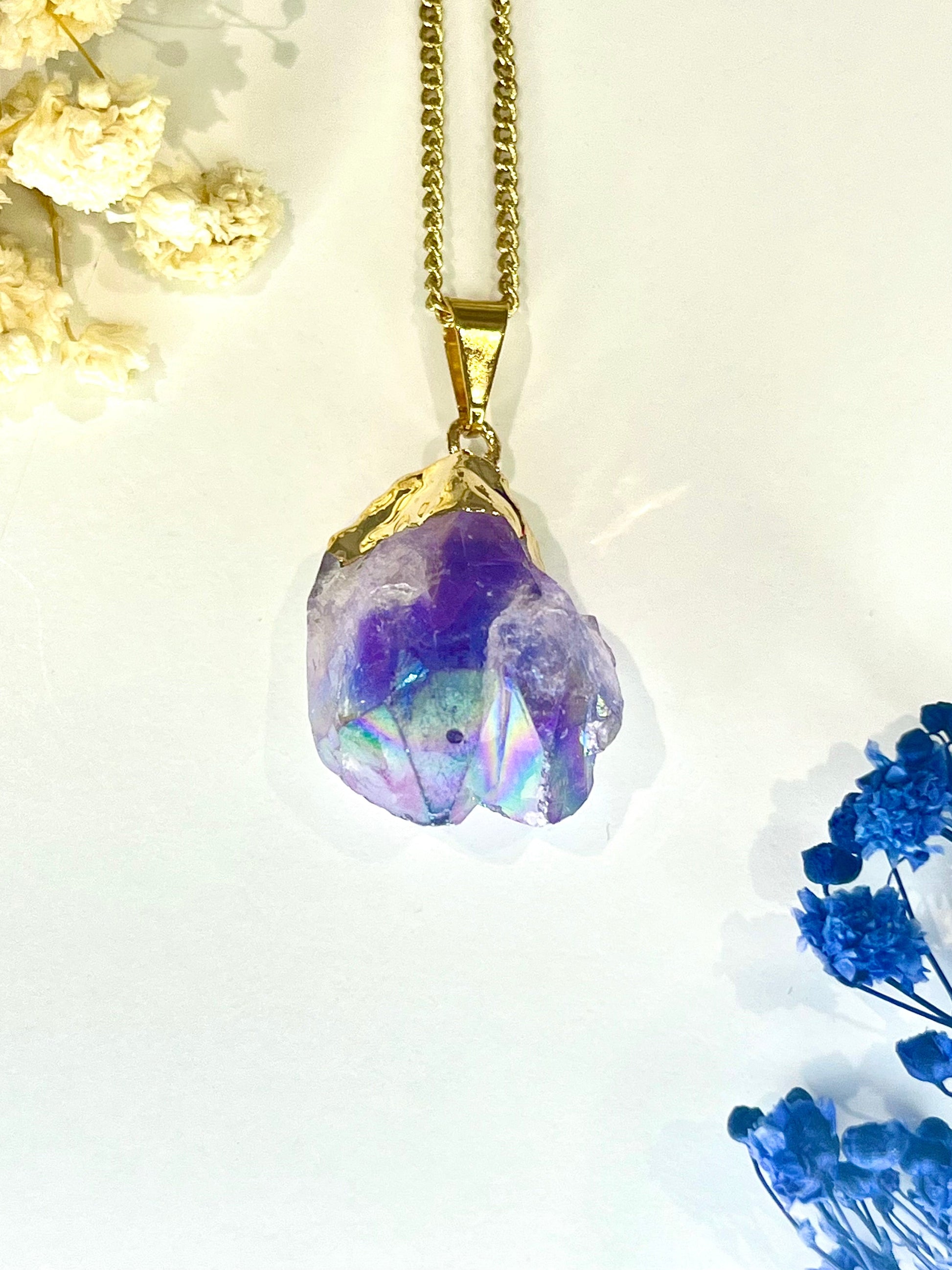 Gold Plated Aura Amethyst Point Necklace