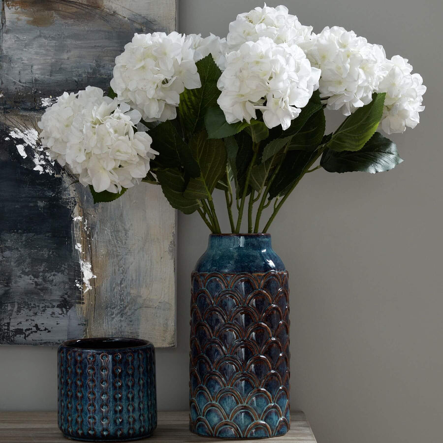 Handcrafted indigo ceramic planter with deep blue glaze, Mediterranean coastal style, 16cm height. by Sostter at brixbailey.com