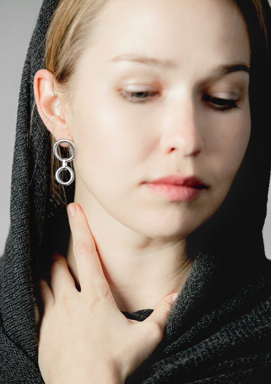 IRREGULAR x2 Earrings – Modern Silver Asymmetrical Design by Maarja Palu at www.brixbailey.com