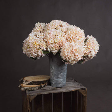 Hand-painted cream hydrangea stem with blush tones, realistic plastic petals, 42cm tall for home decor or weddings. by Sostter at brixbailey.com