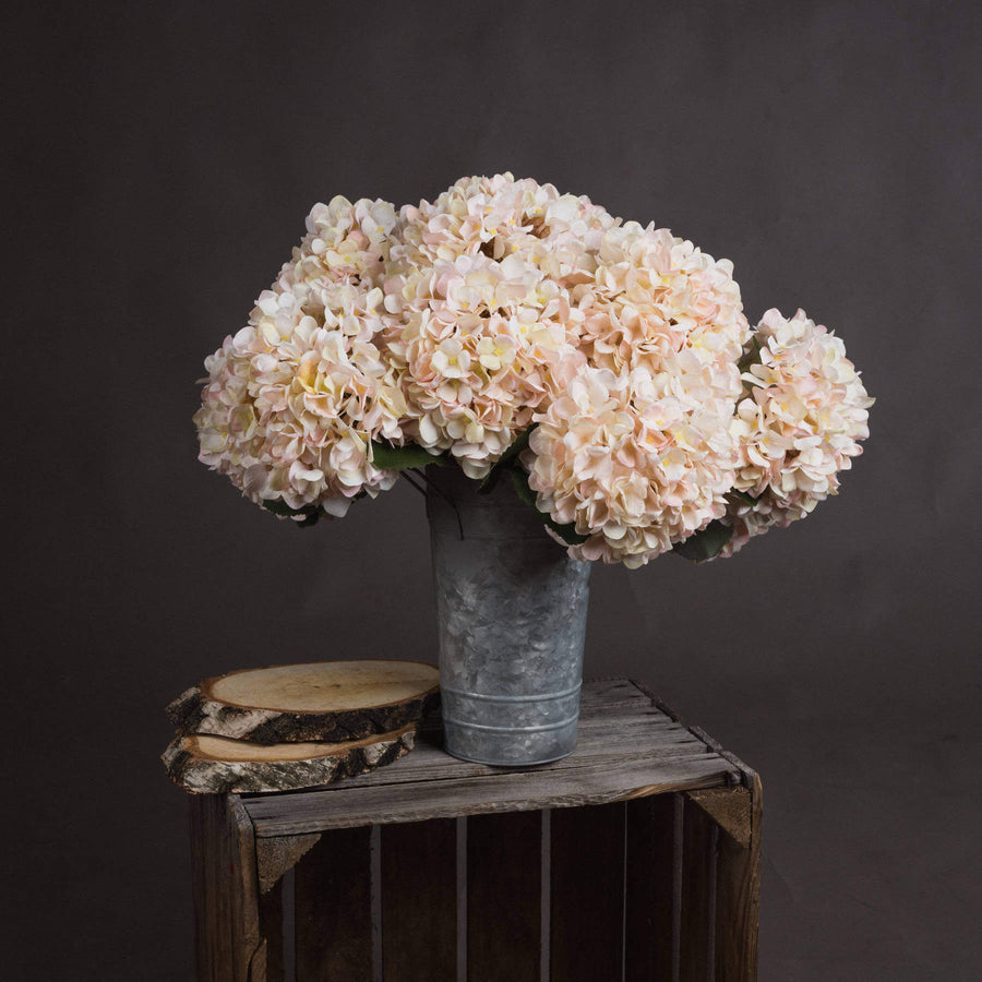 Hand-painted cream hydrangea stem with blush tones, realistic plastic petals, 42cm tall for home decor or weddings. by Sostter at brixbailey.com